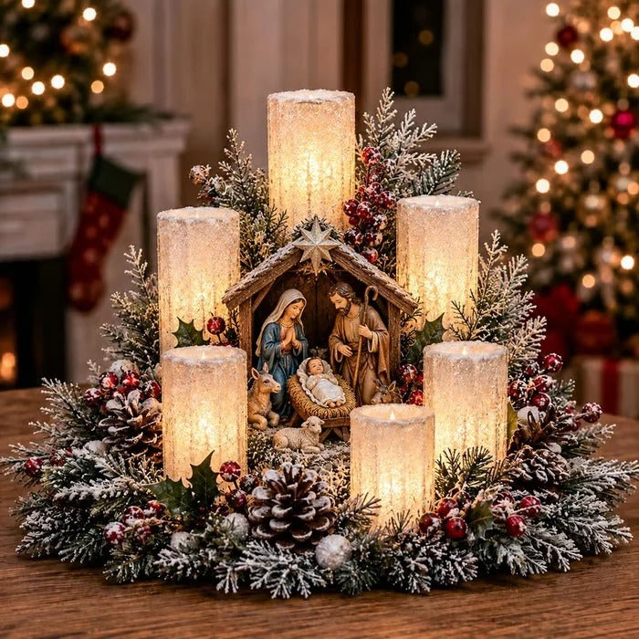 Centre de table de Noël lumineux avec bougie sans flamme