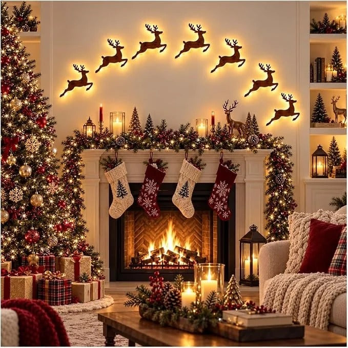 Décoration murale 3D lumineuse en bois JulGlow lot de 7