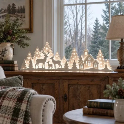 Décoration de Noël LED 2 pièces avec renne et village
