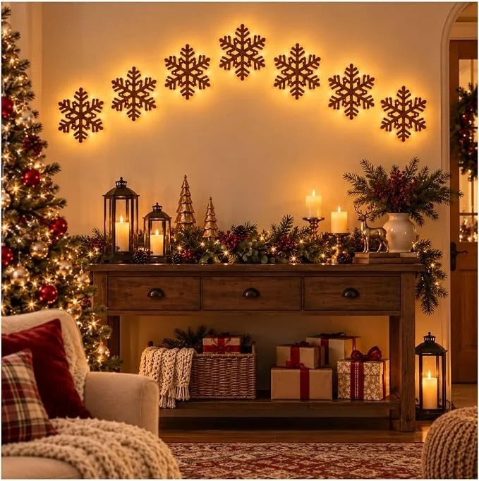 Décoration murale 3D lumineuse en bois JulGlow lot de 7