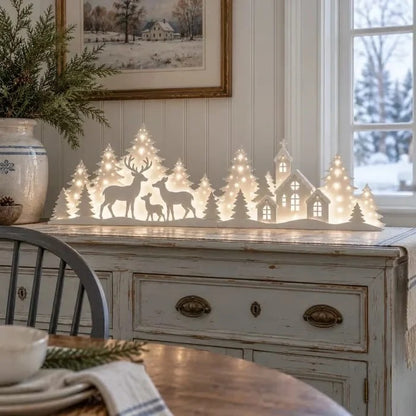Décoration de Noël LED 2 pièces avec renne et village