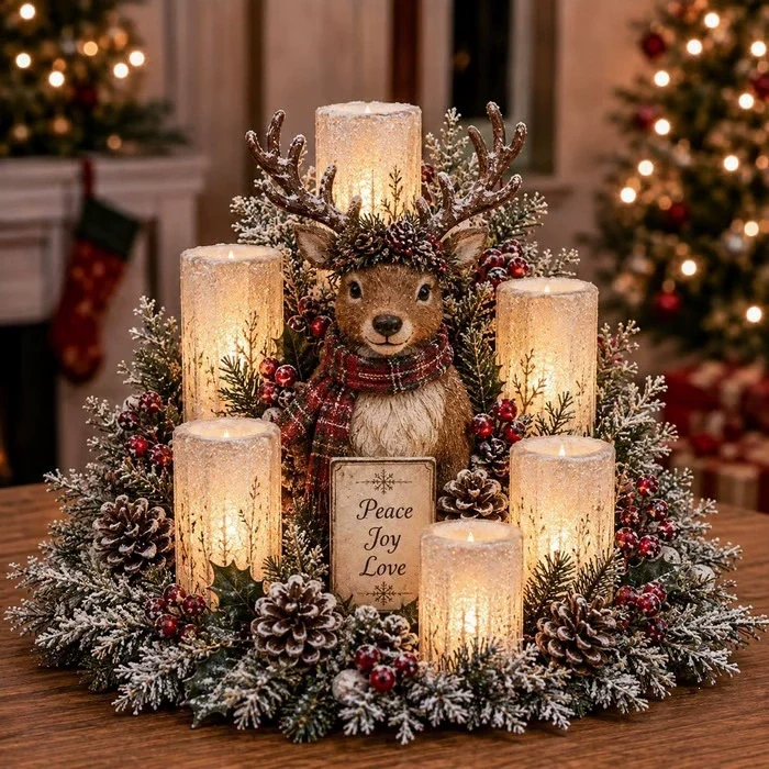 Centre de table de Noël lumineux avec bougie sans flamme