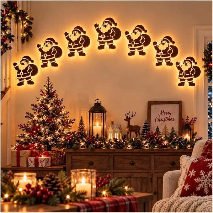 Décoration murale 3D lumineuse en bois JulGlow lot de 7