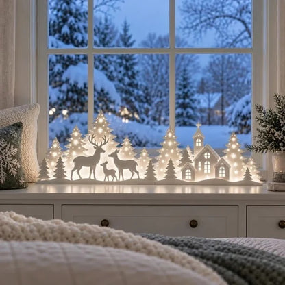 Décoration de Noël LED 2 pièces avec renne et village