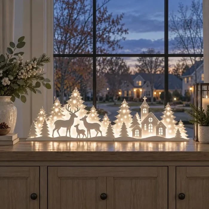 Décoration de Noël LED 2 pièces avec renne et village
