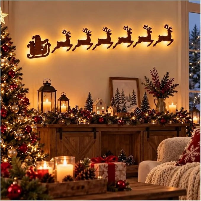 Décoration murale 3D lumineuse en bois JulGlow lot de 7