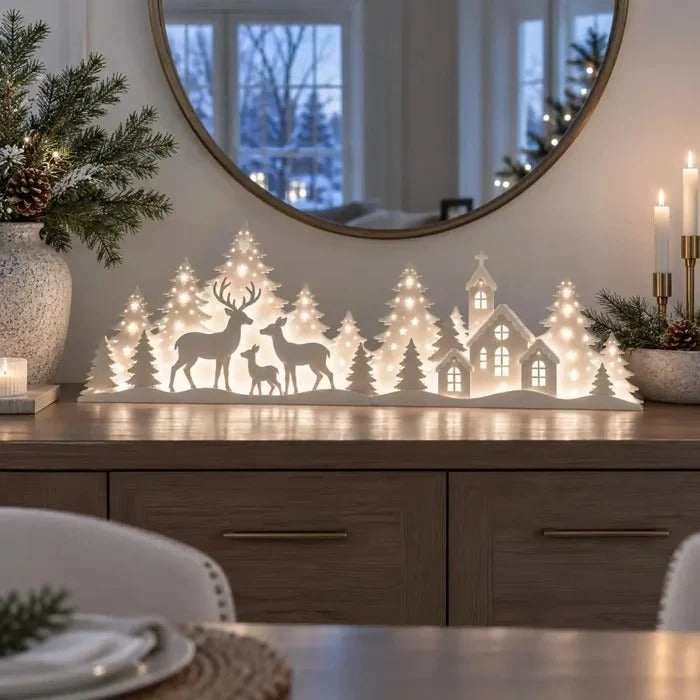 Décoration de Noël LED 2 pièces avec renne et village